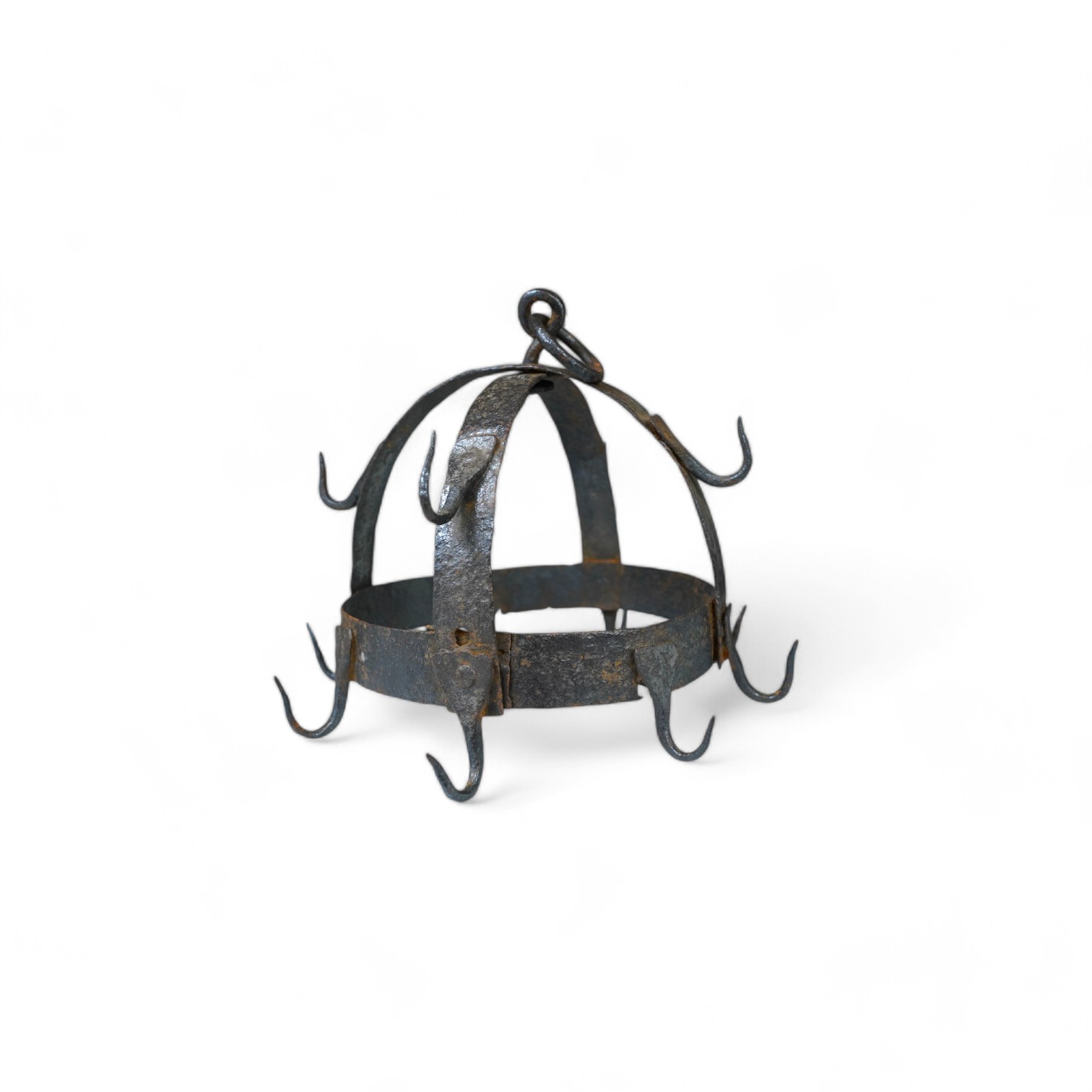 An 18th century Dutch wrought iron game hanger, 26cm high. Condition - fair considering age and use